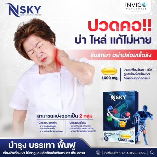Nsky เอ็นสกาย อาหารเสริมเพื่อสุขภาพ ข้อ เข่า กระดูกข้อต่อ ปวดหลัง มือชา เก๊าท์ รูมาตอยด์