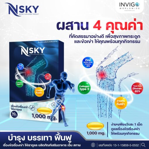 Nsky เอ็นสกาย อาหารเสริมเพื่อสุขภาพ ข้อ เข่า กระดูกข้อต่อ ปวดหลัง มือชา เก๊าท์ รูมาตอยด์